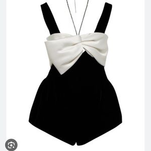 Saint Laurent bow detail velvet playsuit in white/ black. Sie small never worn